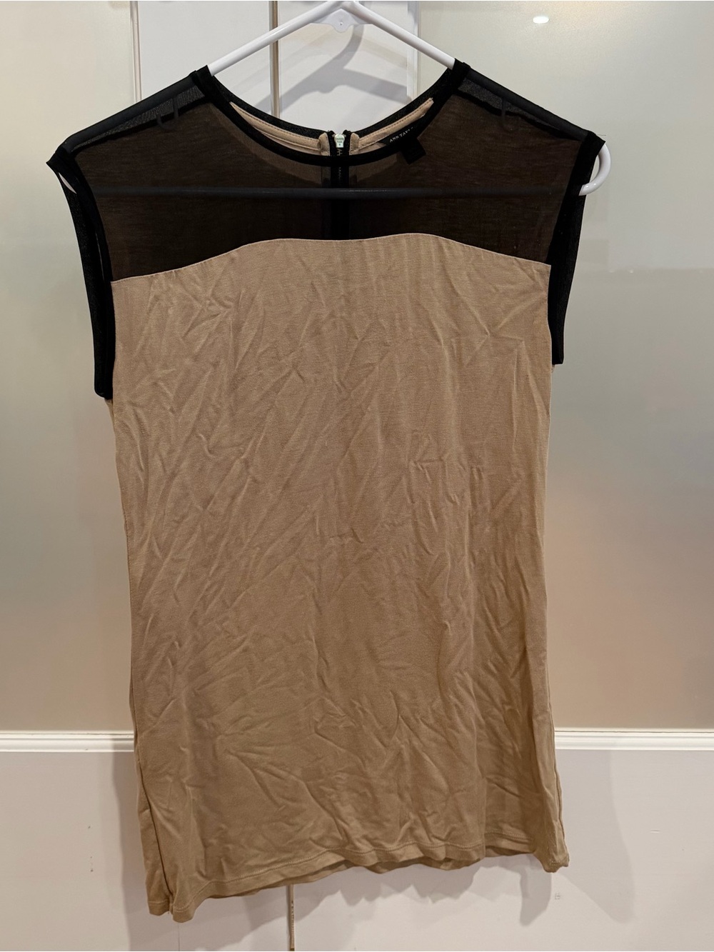 Camel and sheer black tank